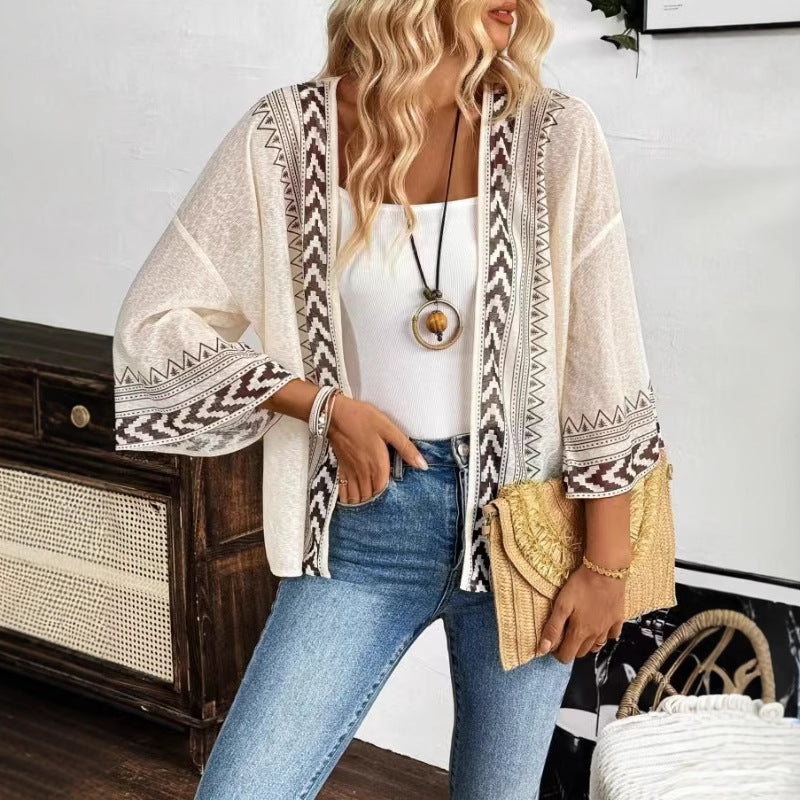 Damen Leichtes und luftiges Strickcardigan mit ethnischem Muster R&B