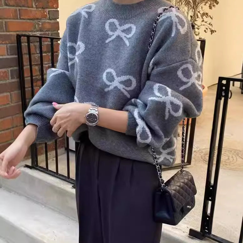 Damen Weicher Pullover mit romantischem Schleifenmuster R&B