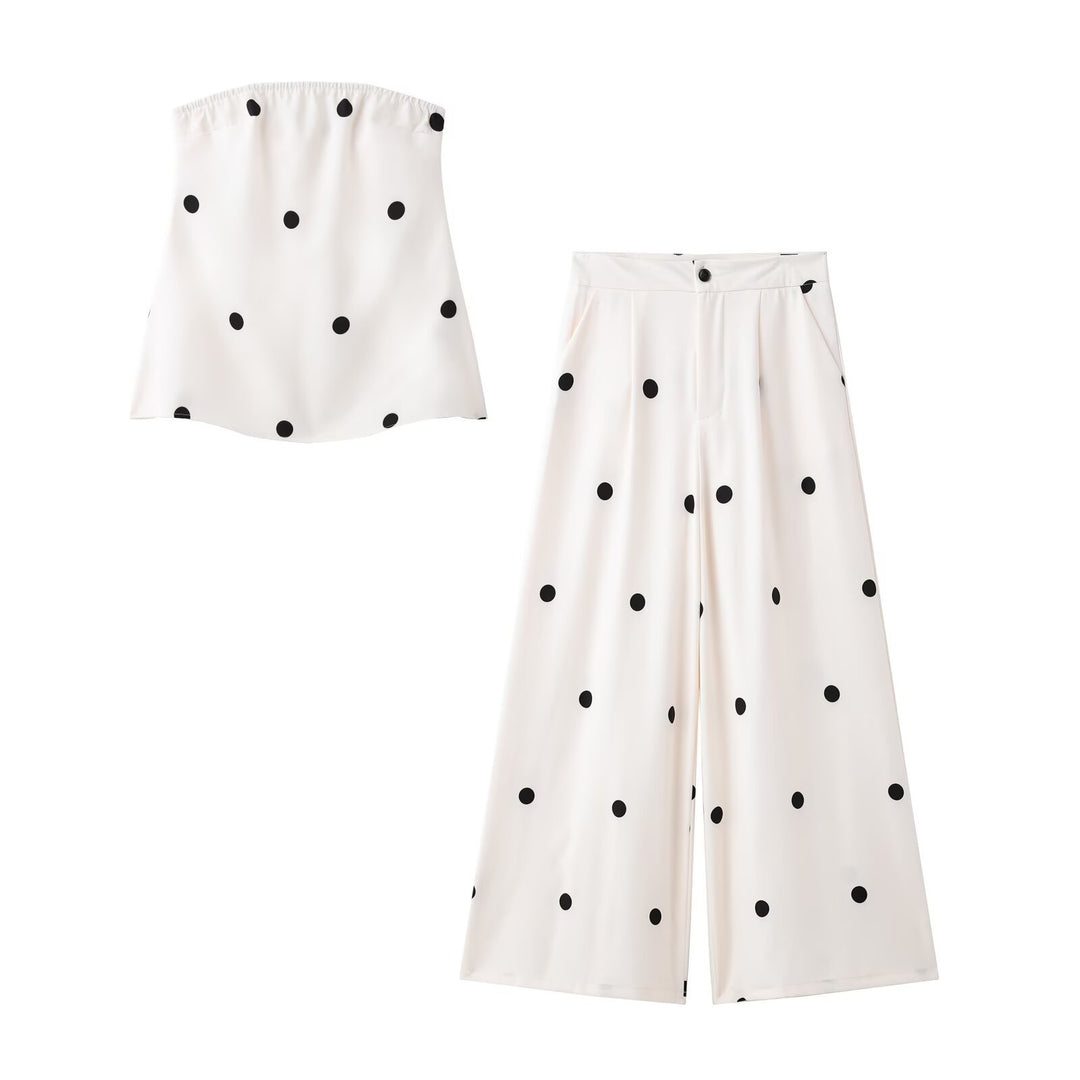 Damen Set aus ärmellosem Top und weitem Hosen mit Punkten R&B