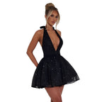 Damen Ärmelloses Minikleid mit tiefem V-Ausschnitt und funkelndem Glitzer R&B
