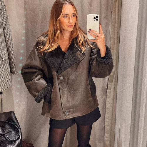 Damen Modische Übergangsjacke mit weichem Fleece-Innenfutter und schickem Revers R&B