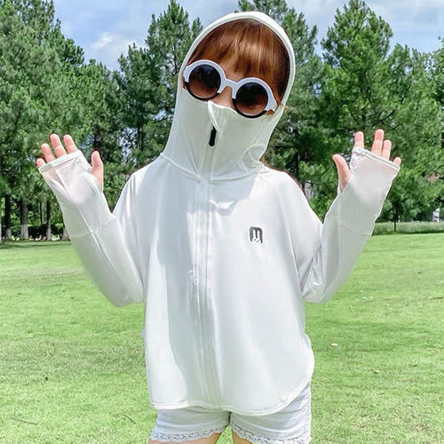 Unisex nan UV-Schutz Kapuzenjacke für Kinder mit integrierter Gesichtsmaske und Daumenlöchern  R&B
