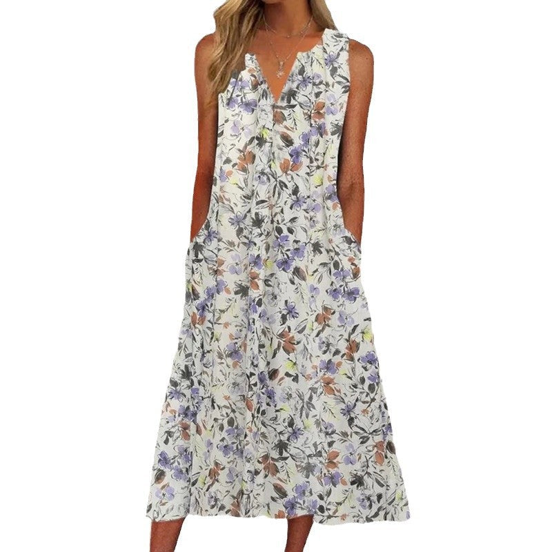 Damen Midi-Kleid mit tiefem V-Ausschnitt, Knopfdetails und praktischen Taschen R&B