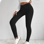 Damen Strickleggings mit hohem Bund und feinen Längsrippen R&B