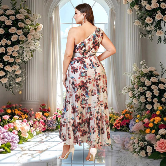 Damen A-Linien Maxikleid mit asymmetrischem Saum und floralem Design R&B