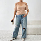 Damen lässiges T-Shirt mit Cut-Out-Ärmeln R&B