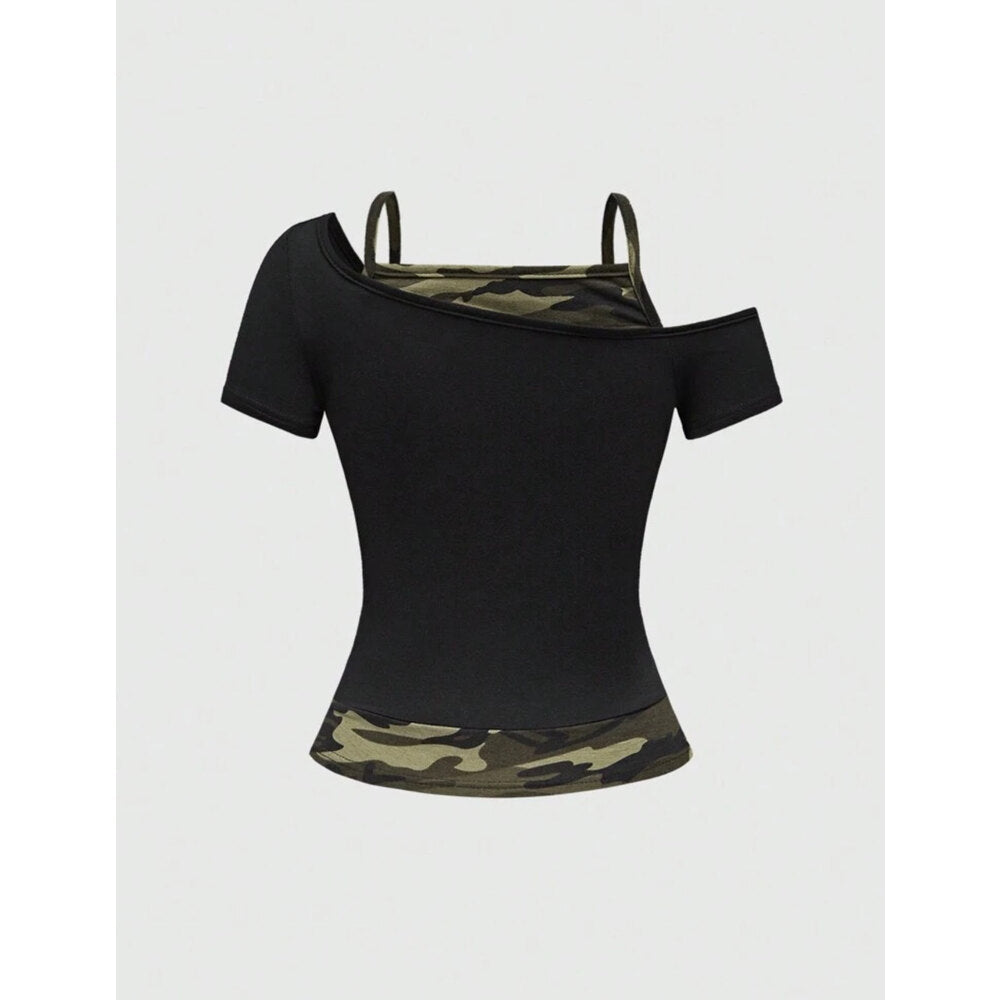 Damen Off-Shoulder Top mit Camouflage-Muster R&B