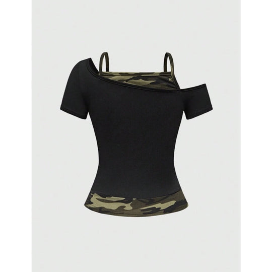Damen Off-Shoulder Top mit Camouflage-Muster R&B