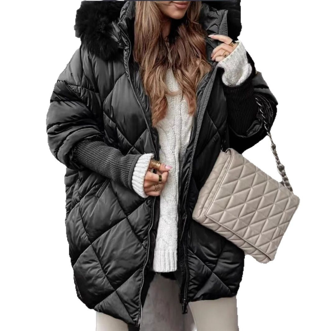 Damen Oversized Steppjacke mit abnehmbarem Kunstfellkragen R&B