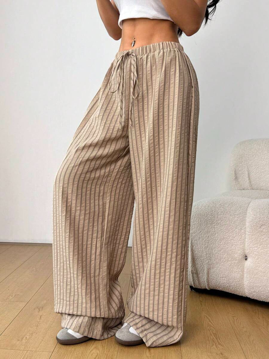 Damen lässige Hochbundhose im gestreiften Design R&B
