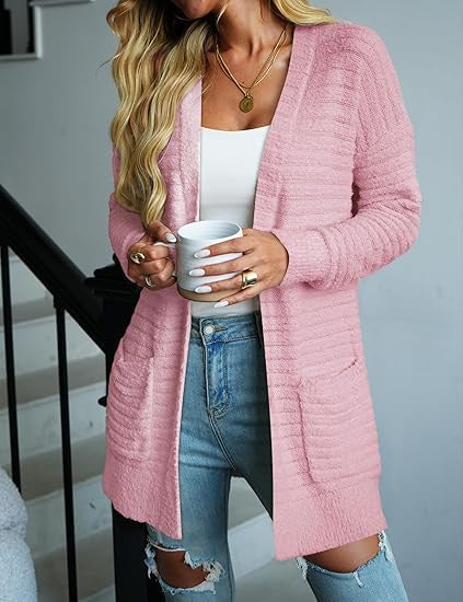 Damen Kuschelige Strickjacke mit Taschen und Struktur R&B