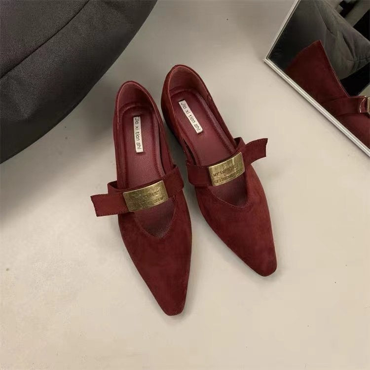 Damen elegante Ballerinas mit modischen Schnallen und hochwertigem Samt R&B