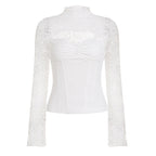 Damen Spitzenbluse mit schickem Halsteil und raffinierter Passform R&B