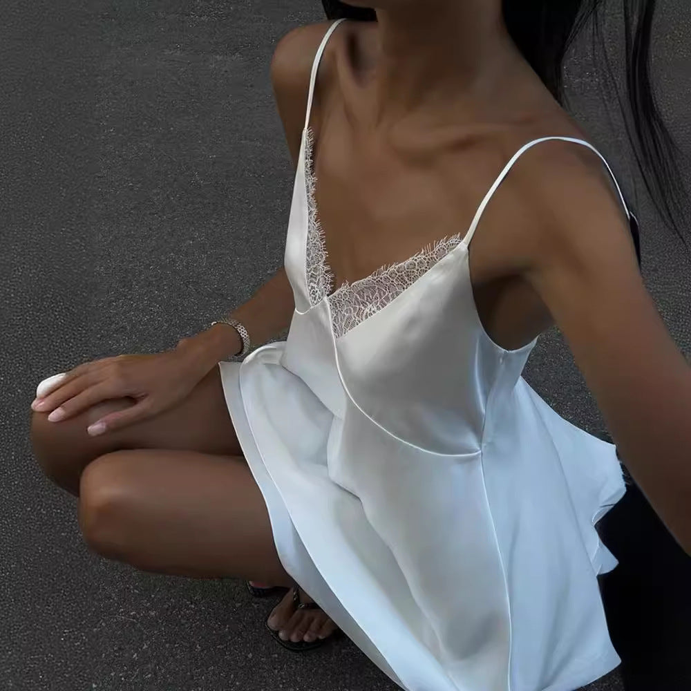 Damen elegantes Nachtkleid mit feinen Spitzenakzenten und leichtem Schnitt R&B