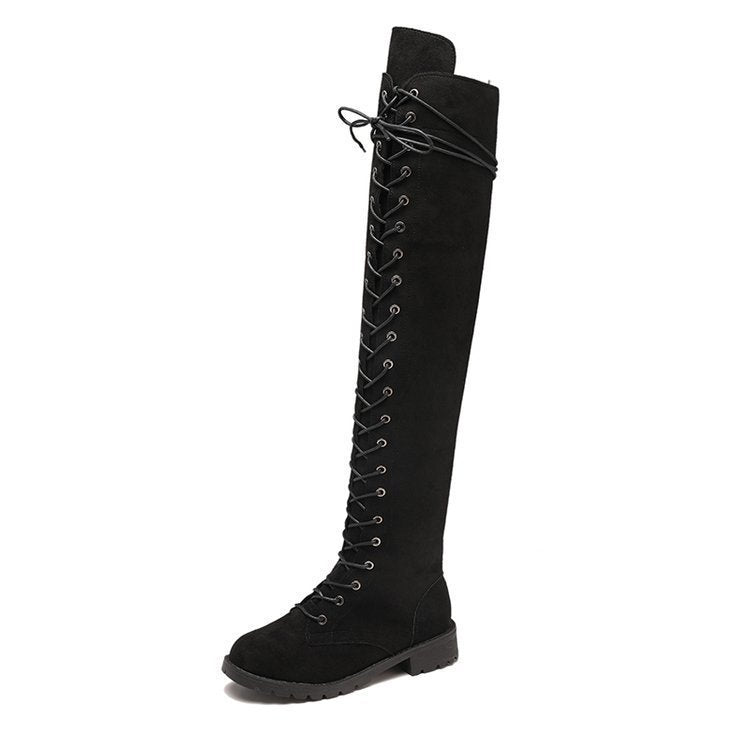 Damen Überknee-Stiefel mit modischem Schnür-Design und robustem Profil R&B