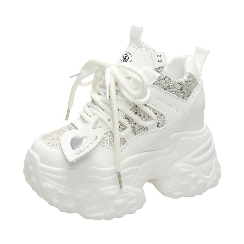 Damen High-Top Sneakers mit glitzernden Akzenten und robustem Profil
