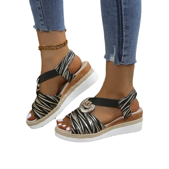 Damen Wedge-Sandalen mit modischem Glitzermuster und komfortablem Fußbett R&B