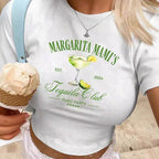 Damen Crop-T-Shirt mit kreativem Cocktail-Design R&B