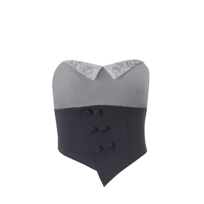 Damen Corsage mit Spitzenkragen und tailliertem Design R&B