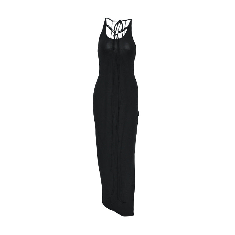 Damen elegantes Maxikleid mit verstellbaren Trägern und raffiniertem Ausschnitt R&B
