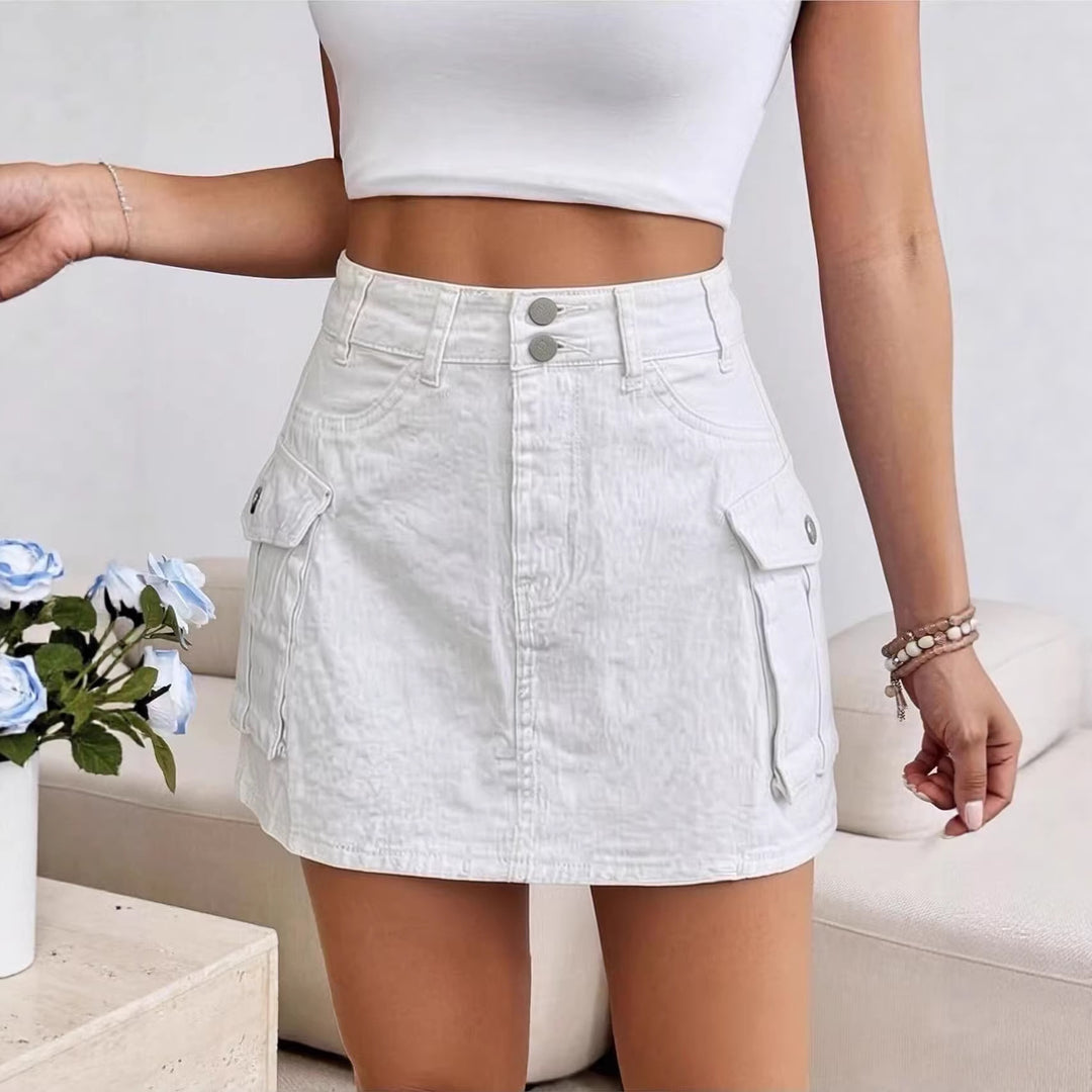 Damen Denim-Minirock mit aufgesetzten Taschen und modernen Details R&B