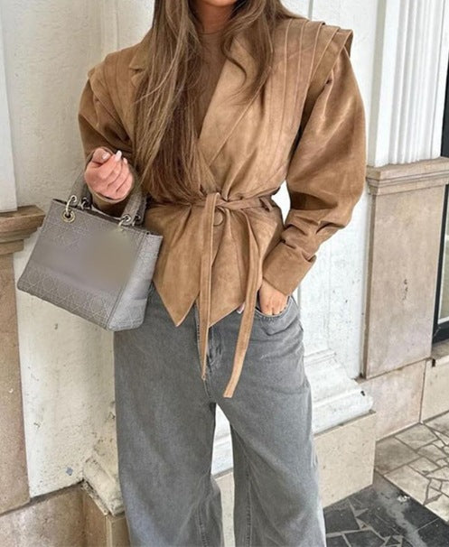 Damen Eleganter Blazer mit strukturierten Details und Taillengürtel R&B