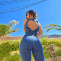 Damen Jeansoverall mit herzförmigem Rückenausschnitt und figurbetontem Schnitt R&B