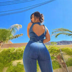 Damen Jeansoverall mit herzförmigem Rückenausschnitt und figurbetontem Schnitt R&B