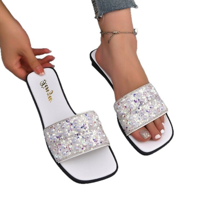 Damen Glitzernde Slides mit eleganter Strass-Applikation R&B