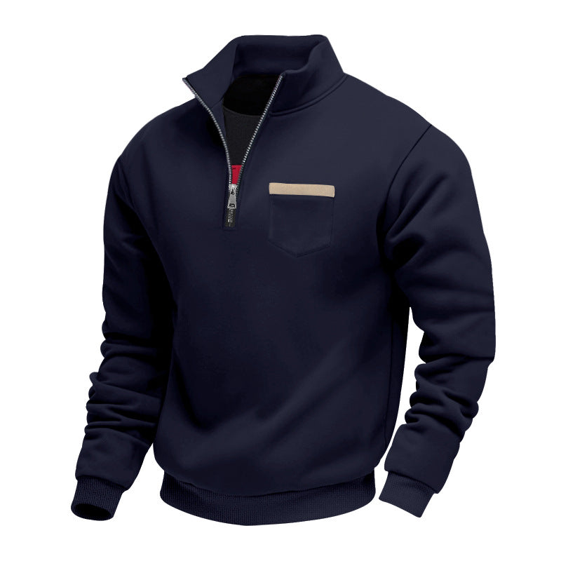 Herren nan Sweatshirt mit halbem Reißverschluss Stehkragen und Brusttasche R&B