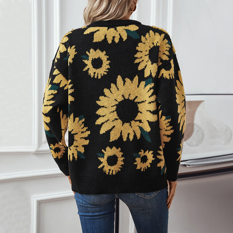 Damen kuscheliger Pullover mit Sonnenblumenmotiv R&B
