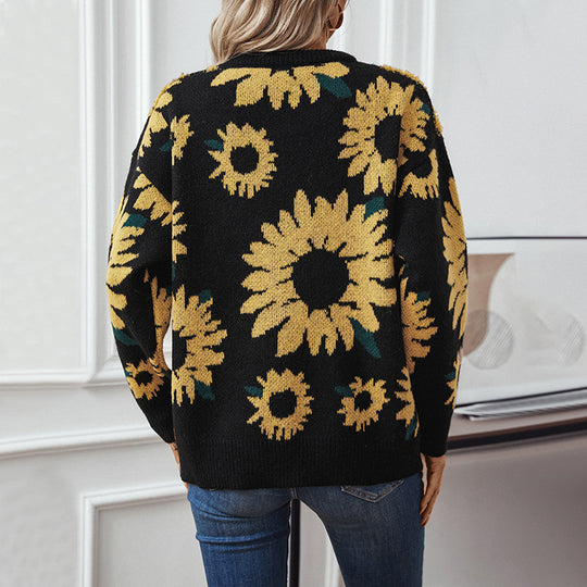 Damen kuscheliger Pullover mit Sonnenblumenmotiv R&B