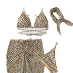 Damen Wickel-Bikini-Set mit floralem Muster und verspieltem Rock R&B