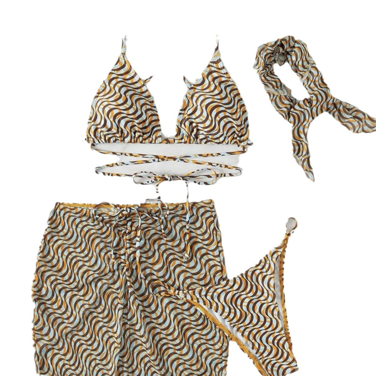 Damen Wickel-Bikini-Set mit floralem Muster und verspieltem Rock R&B