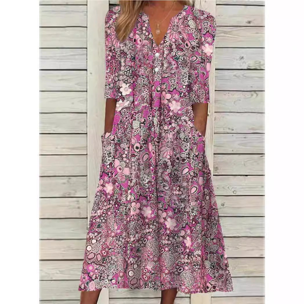 R&B | Blumen Midi Kleid mit Taschen