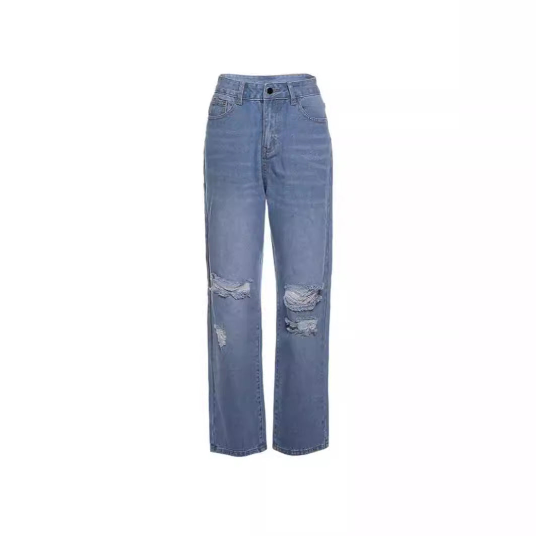 Damen Modische Baggy Jeans mit Destroyed-Details R&B