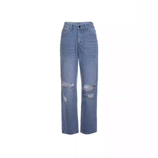 Damen Modische Baggy Jeans mit Destroyed-Details R&B
