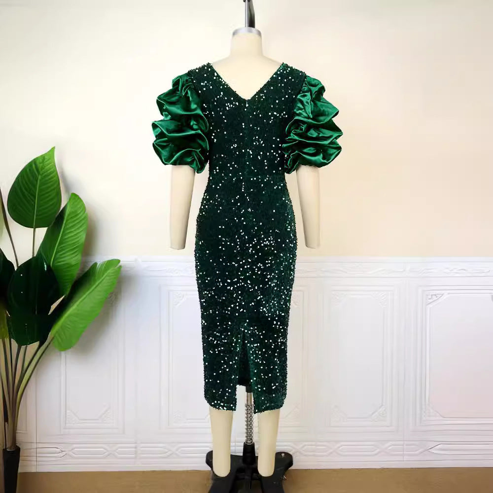Damen glamouröses Abendkleid mit Puffärmeln R&B