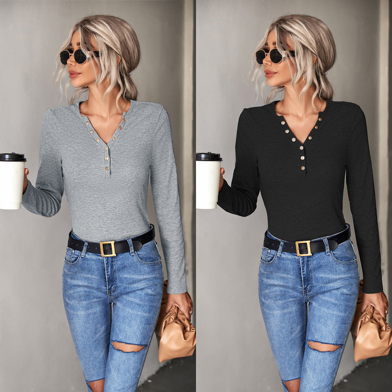 Damen Langarmshirt mit modischer Knopfleiste R&B