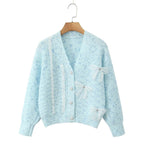 Damen Strickjacke mit dekorativen Schleifen und zartem Muster R&B