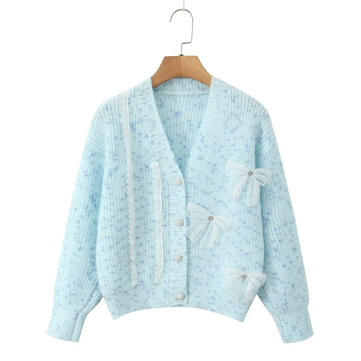 Damen Strickjacke mit dekorativen Schleifen und zartem Muster R&B