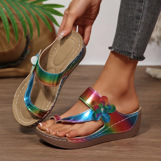 Damen Sandalen mit floralem Dekor und komfortablem Plateau R&B