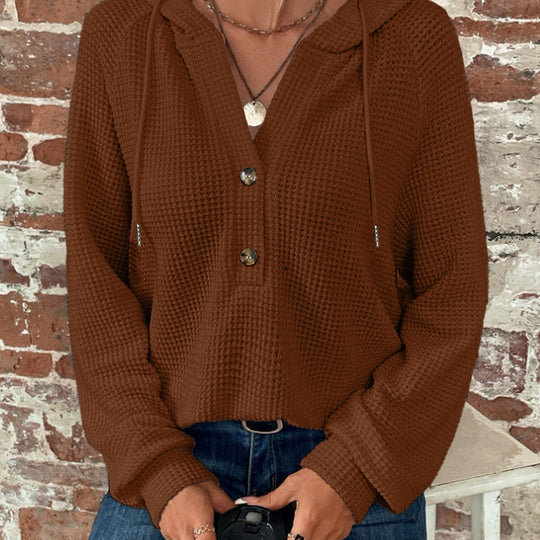 Damen lässiger Kapuzenpullover mit Knopfdetails und strukturiertem Gewebe R&B