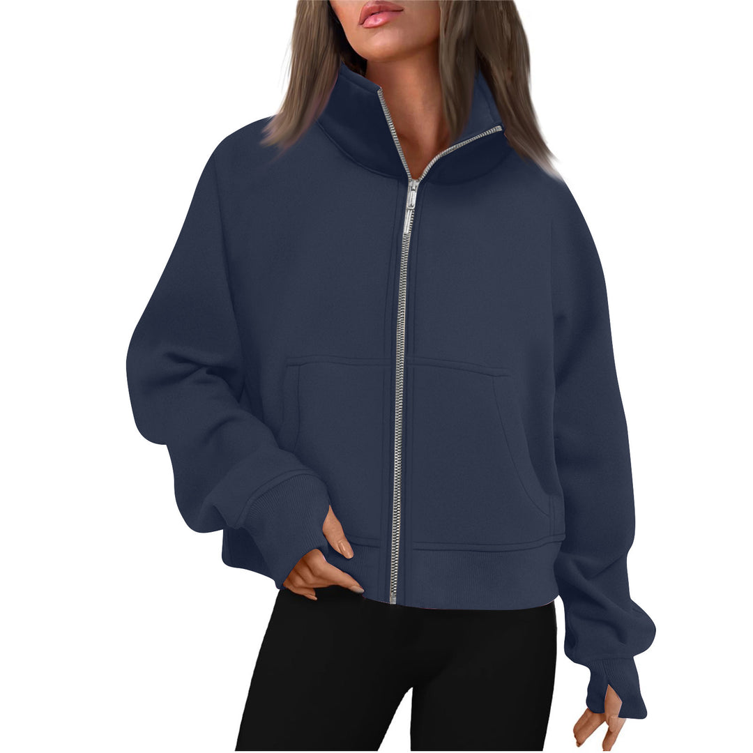 Damen bequeme Sweatjacke mit hohem Kragen R&B