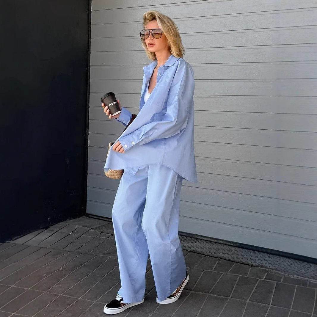 Damen Bequemes Set aus Oversized Hemd und Weiten Hosen R&B