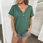 Damen Oversized T-Shirt mit Knopfleiste und modernem V-Ausschnitt R&B