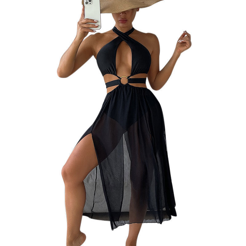 Damen Wickelkleid mit modischem Schnitt und elegantem Ringdetail R&B