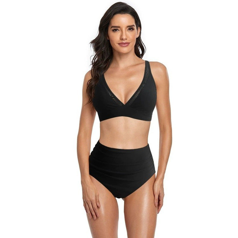 Damen Bikini-Set mit hoch geschnittenem Höschen und modernem Kreuz-Riemen-Design R&B