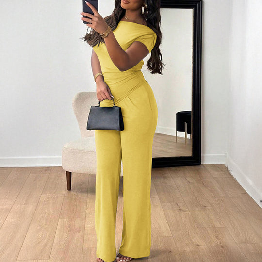 Damen Eleganter Overall mit Wickeldesign und weitem Bein R&B