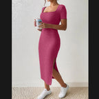 Damen Figurbetontes Maxikleid mit seitlichen Schlitzen und elastischem Material R&B